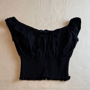 Brandy Melville John Galt  Black Off the Shoulder Shirred Waist Crop Top 0S